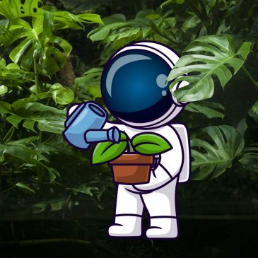 Astronauta regando flor