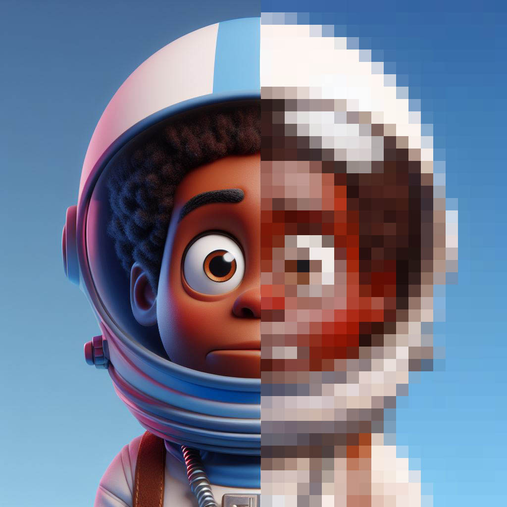 Astronauta medio pixelado