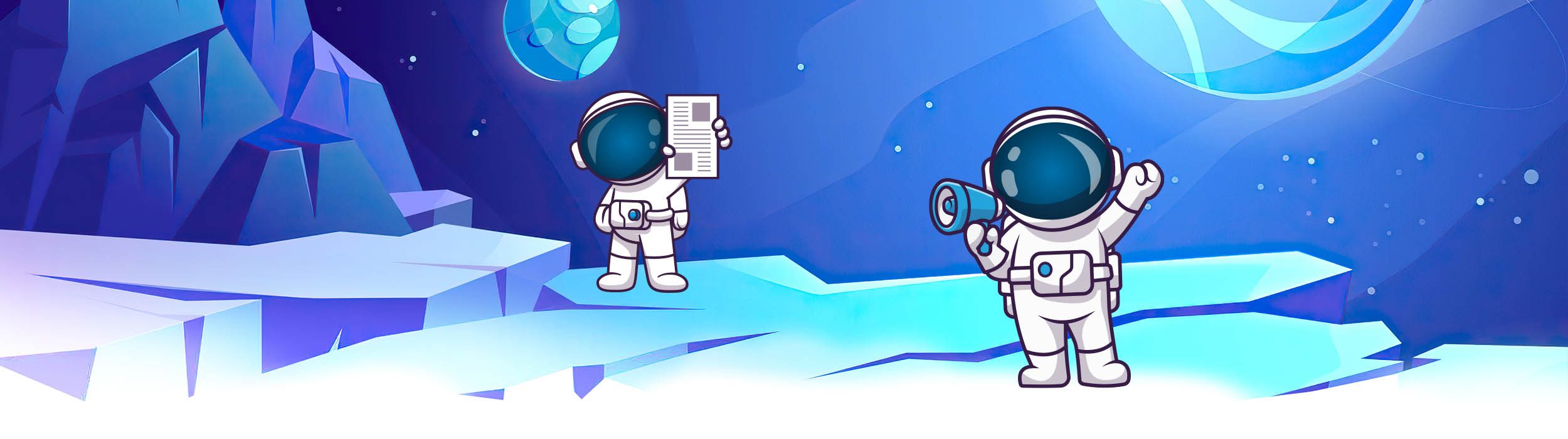 Astronautas sobre planeta helado