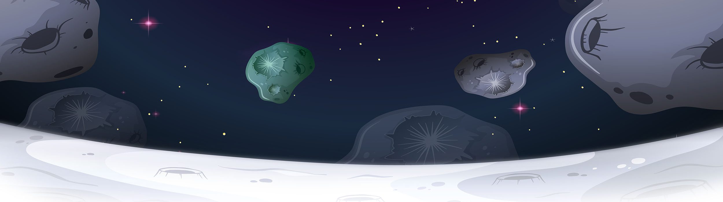 Asteroid moon landscape scene illustration